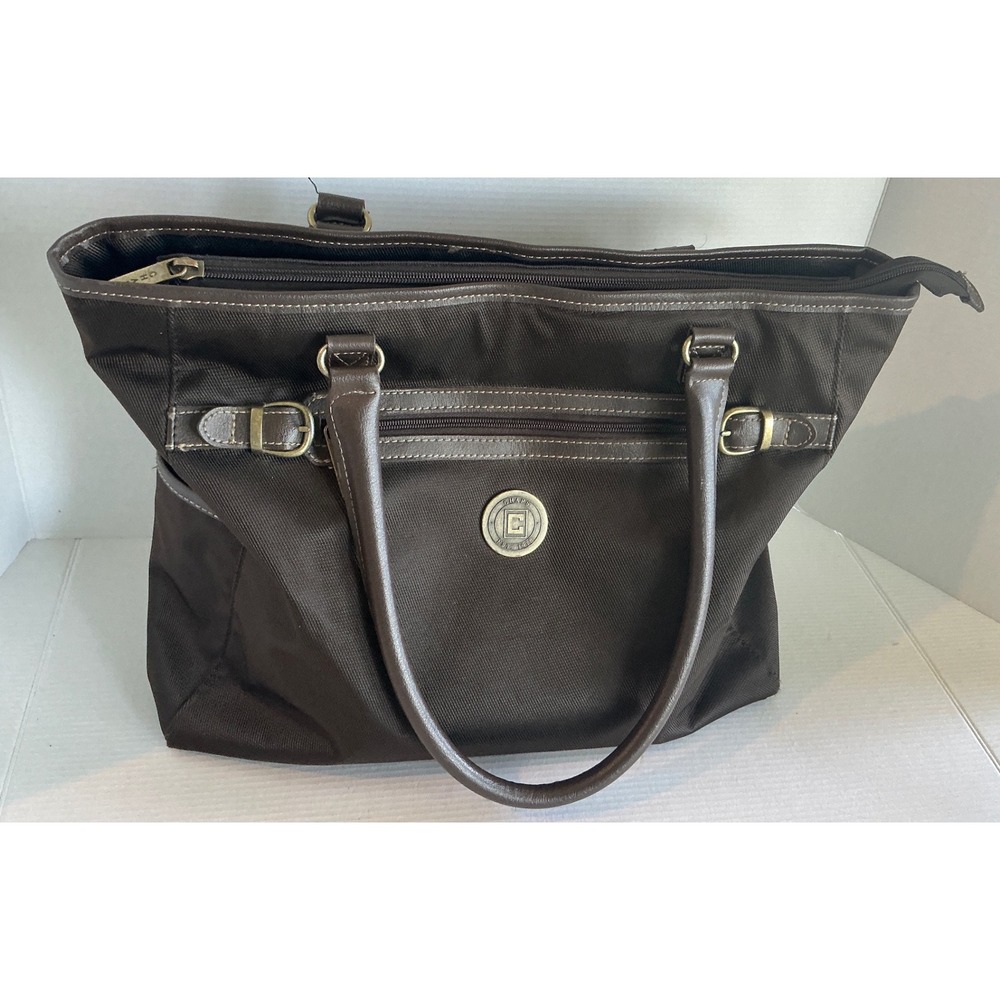 Chaps Vintage Tote Bag Brown Nylon Tech Sleeve Laptop Work Satchel Large